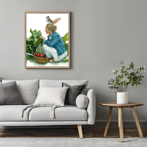 Posterizer 1 pcs-whimsical magical scene with farmer with bunny ears-Kids Room Art-Art for Animal Lovers-Gift for Daughter, Son, Kids- unframed wa...